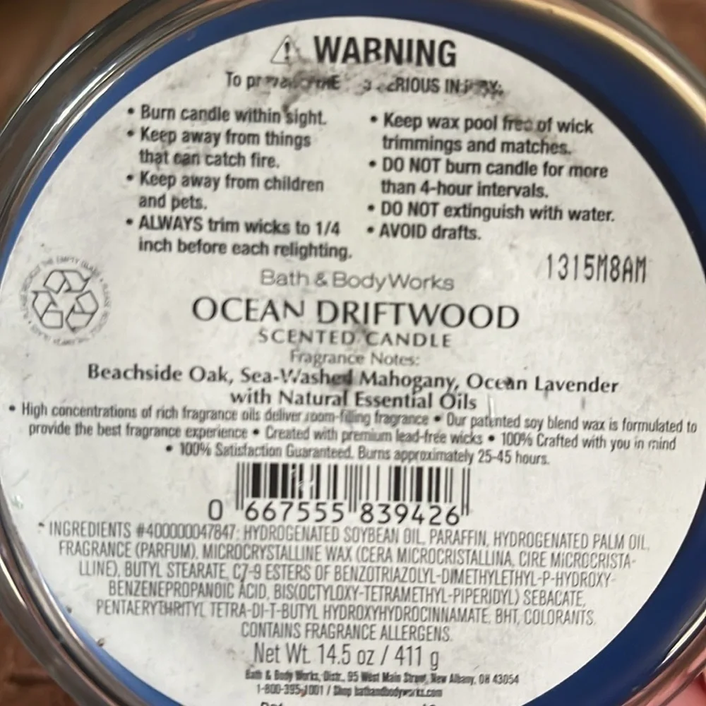 NEW Bath & Body Works Ocean Driftwood 3 Wick Jar Candle